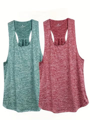 2pcs Solid Running Casual Sports Racerback Tank Top Women's Summer Tops