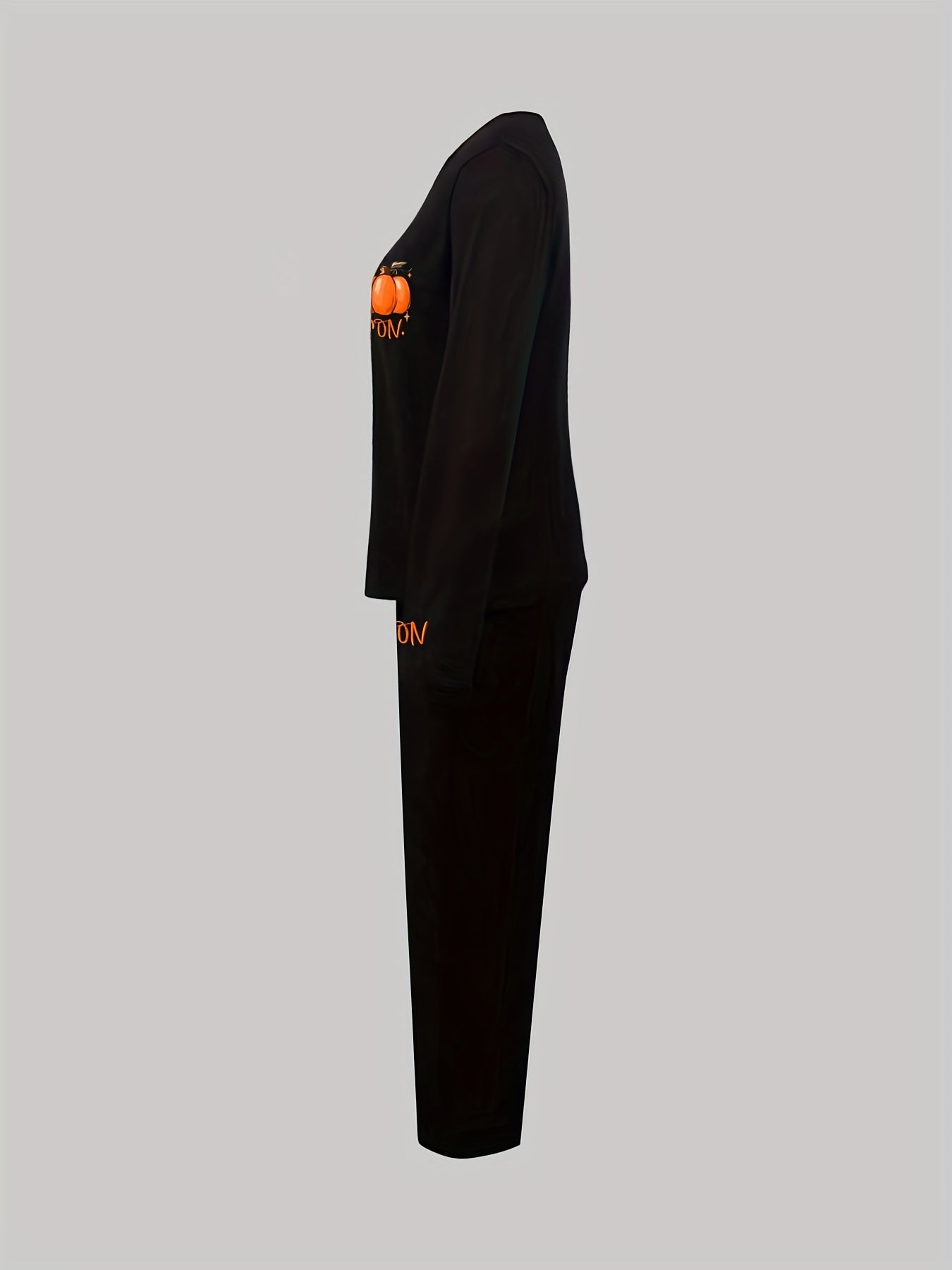 Halloween Pattern Lounge Set Long Sleeve Crew Neck Top & Elastic Waistband Pants