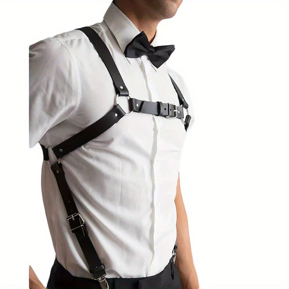 Men's Chest Suspender PU Leather Punk Style Suit Shirt