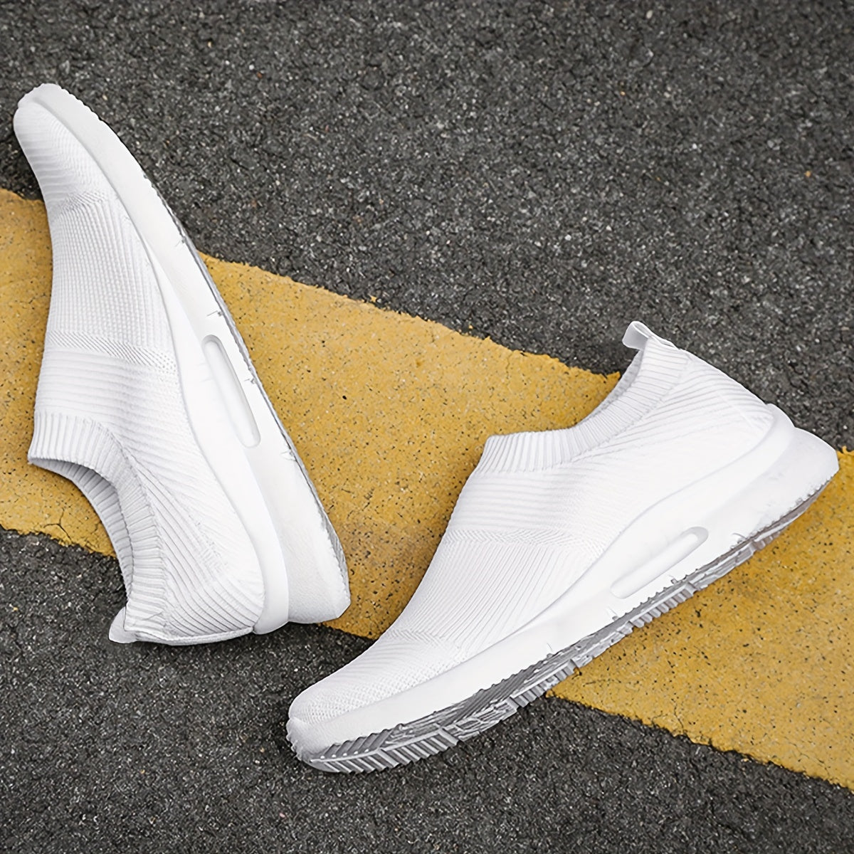 Breathable Knit Sneakers Comfortable Slip-on Shoes Women's Casual Solid Shoes