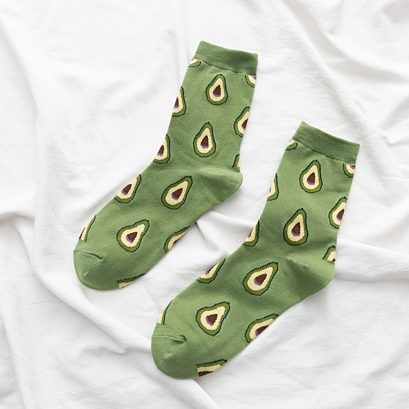 3 Pairs Fruit Print Socks Comfy & Breathable Mid Tube Socks Women's Stockings