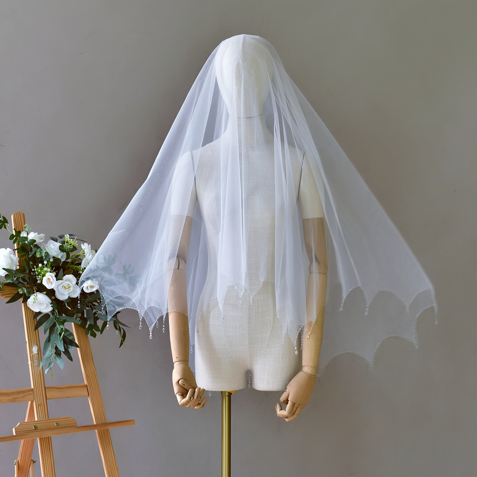Double Layer Bridal Veil with Tassel Crystal
