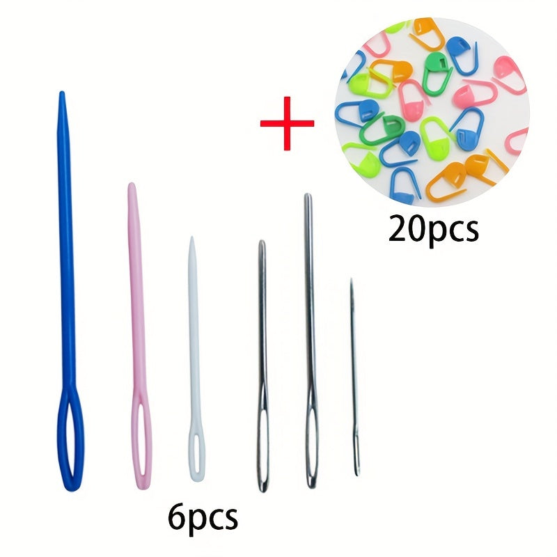 26pcs Plastic Hand Sewing Needles Knitting Tools Large Eye Embroidery Needles