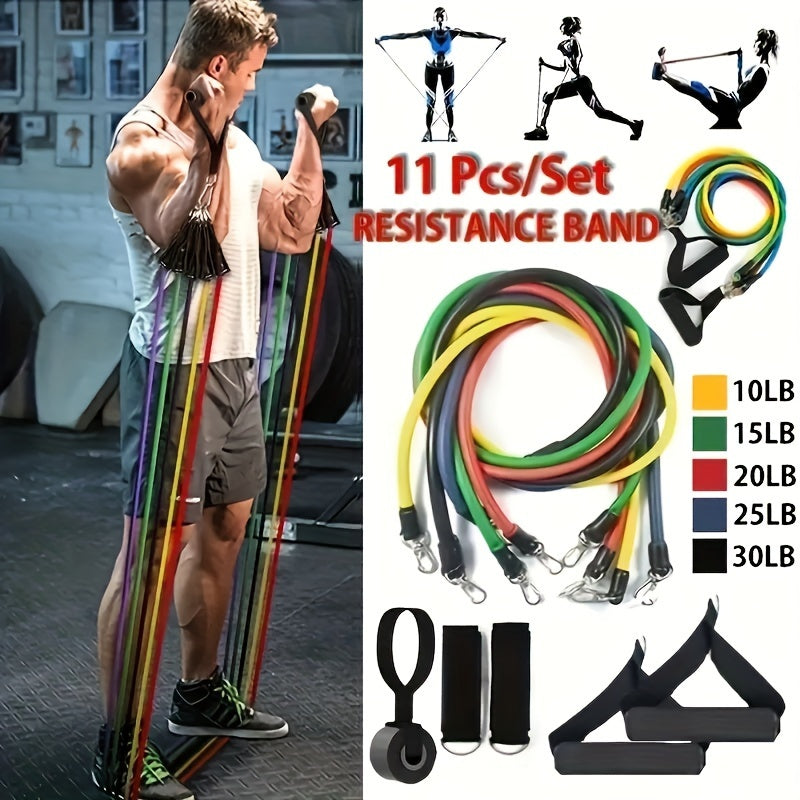 11pcs Resistance Bands Set Pilates with Door Anchor Handles Carry