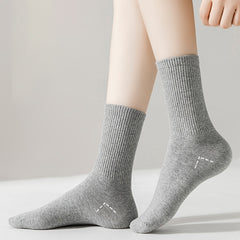3 Pairs Solid Crew Socks Breathable Mid Tube Women's Stockings