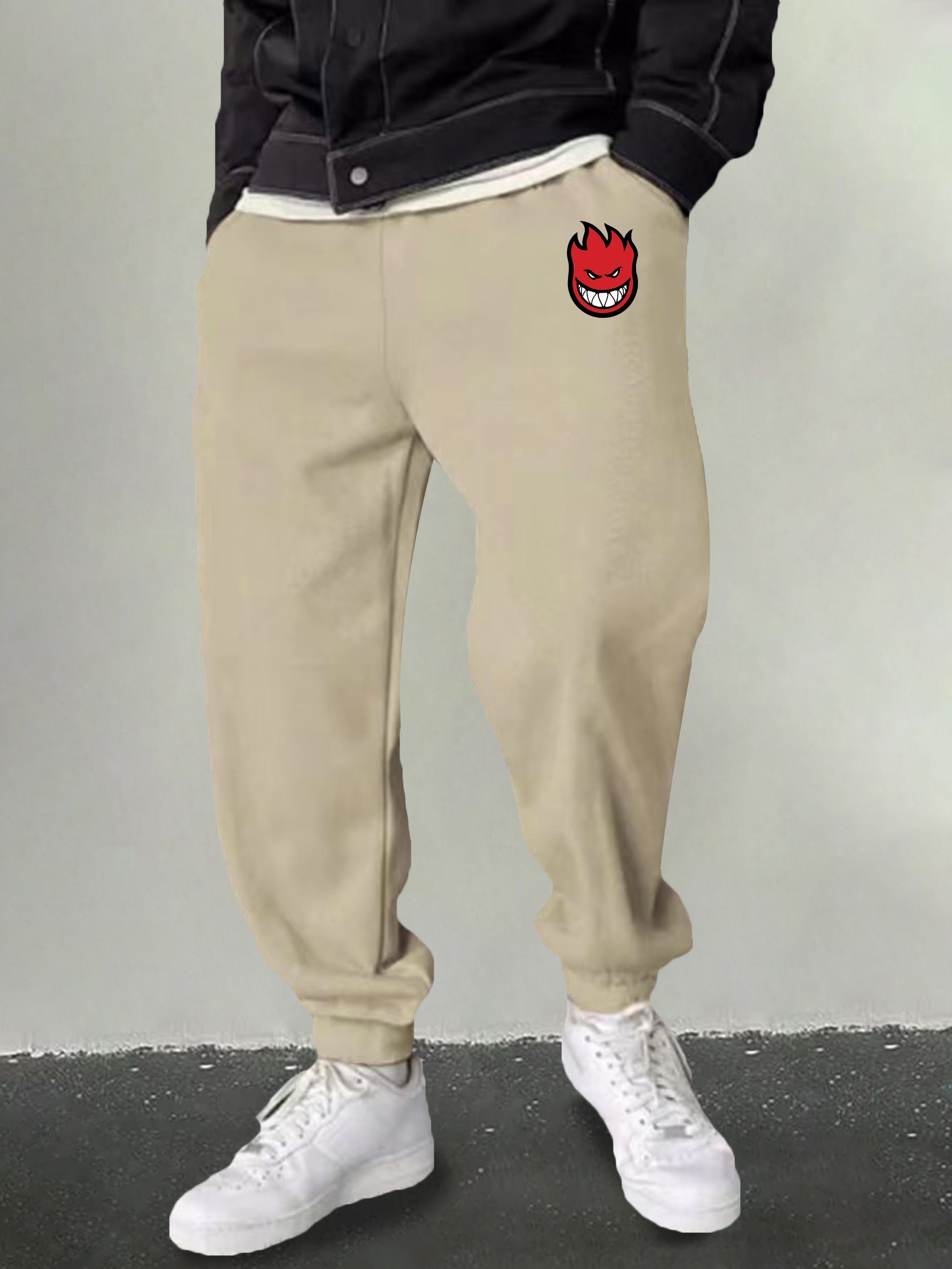 Men's Cartoon Flame Print Joggers Sweatpants