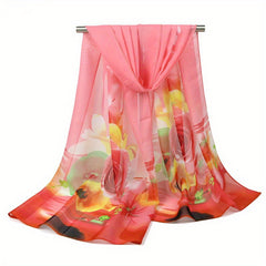 Rose Printed Chiffon Silky Scarf Long Shawl Beach Scarf