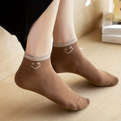 7 Pairs Smiling Print Women's Crew Short Socks Cute and Comfy Stockings Hosiery