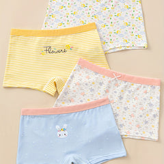 4pcs Girl's Cotton Boxer Briefs Elastic Waist Shorts Soft Underwear