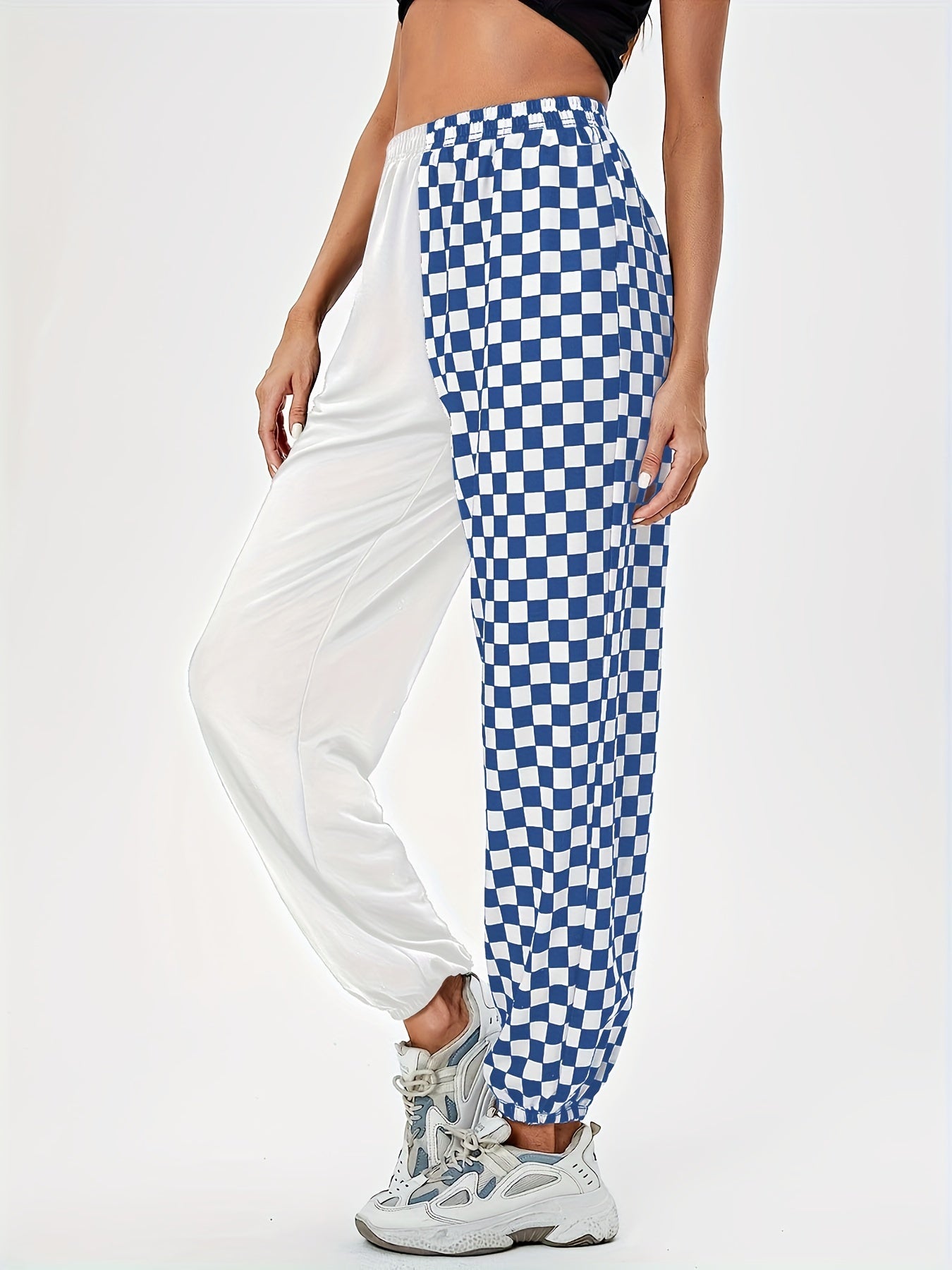 Plaid Print Baggy Pants Elastic Waist Casual Loose Pants