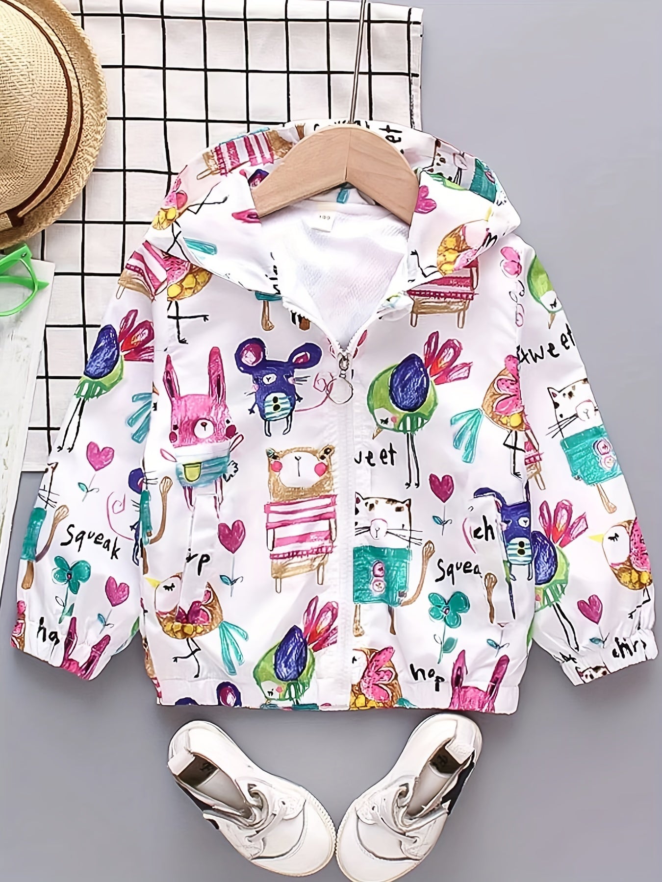Girls' Mouse Cartoon Hoodie Jacket Zipper Up Casual Windbreaker