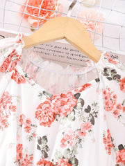 Girls Boho Floral Casual Dress With Belt V-Neck Flying Sleeve for Party