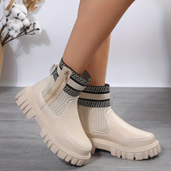 Women's Thermal Snow Boots Elastic Slip On Side Zipper Flat Ankle Boots