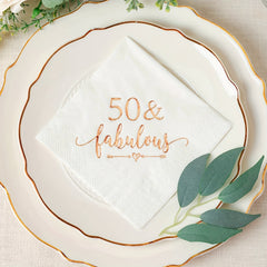 50 & Fabulous Napkins for Women's 50th Birthday Party - 20pcs 2 Ply