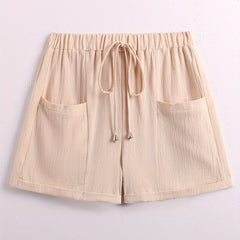 Solid Dual Pockets Drawstring Shorts for Women