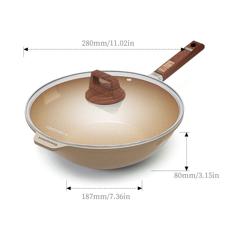 Maifan Stone Aluminum Non Stick Wok With Lid No Fume Household Gift