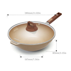 Maifan Stone Aluminum Non Stick Wok With Lid No Fume Household Gift