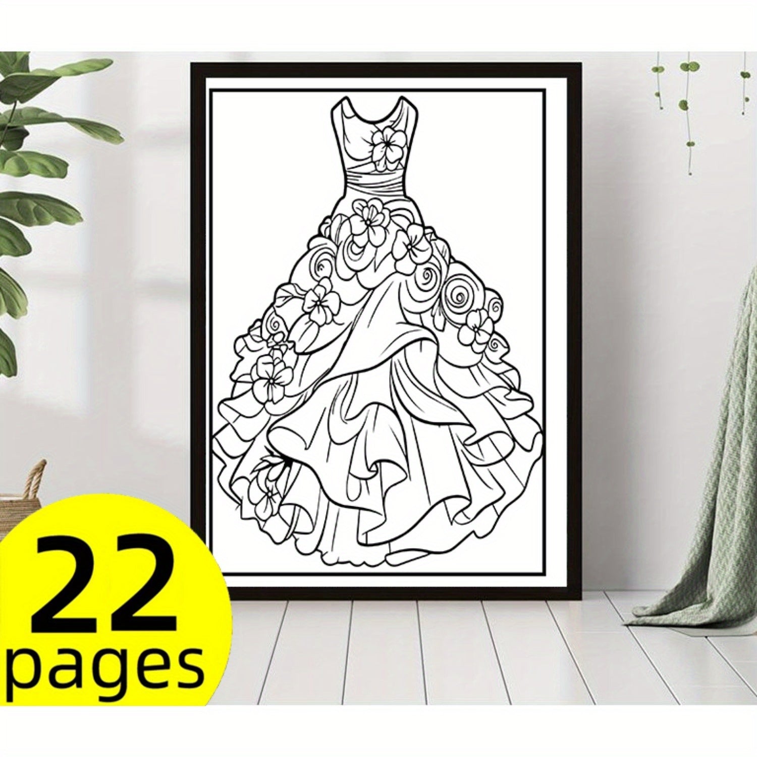 Floral Dress Coloring Book - 22 Pages - Perfect for Romantic Occasions