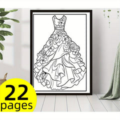 Floral Dress Coloring Book - 22 Pages - Perfect for Romantic Occasions