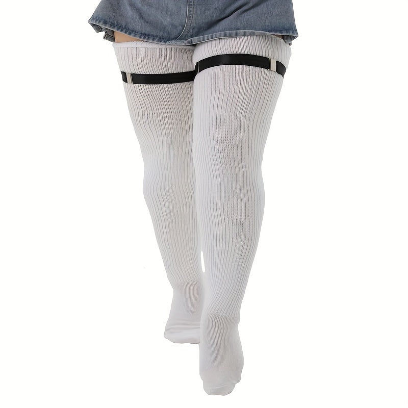 Casual Thigh High Socks Women's Plus Solid Buckle Detail