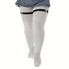 Casual Thigh High Socks Women's Plus Solid Buckle Detail