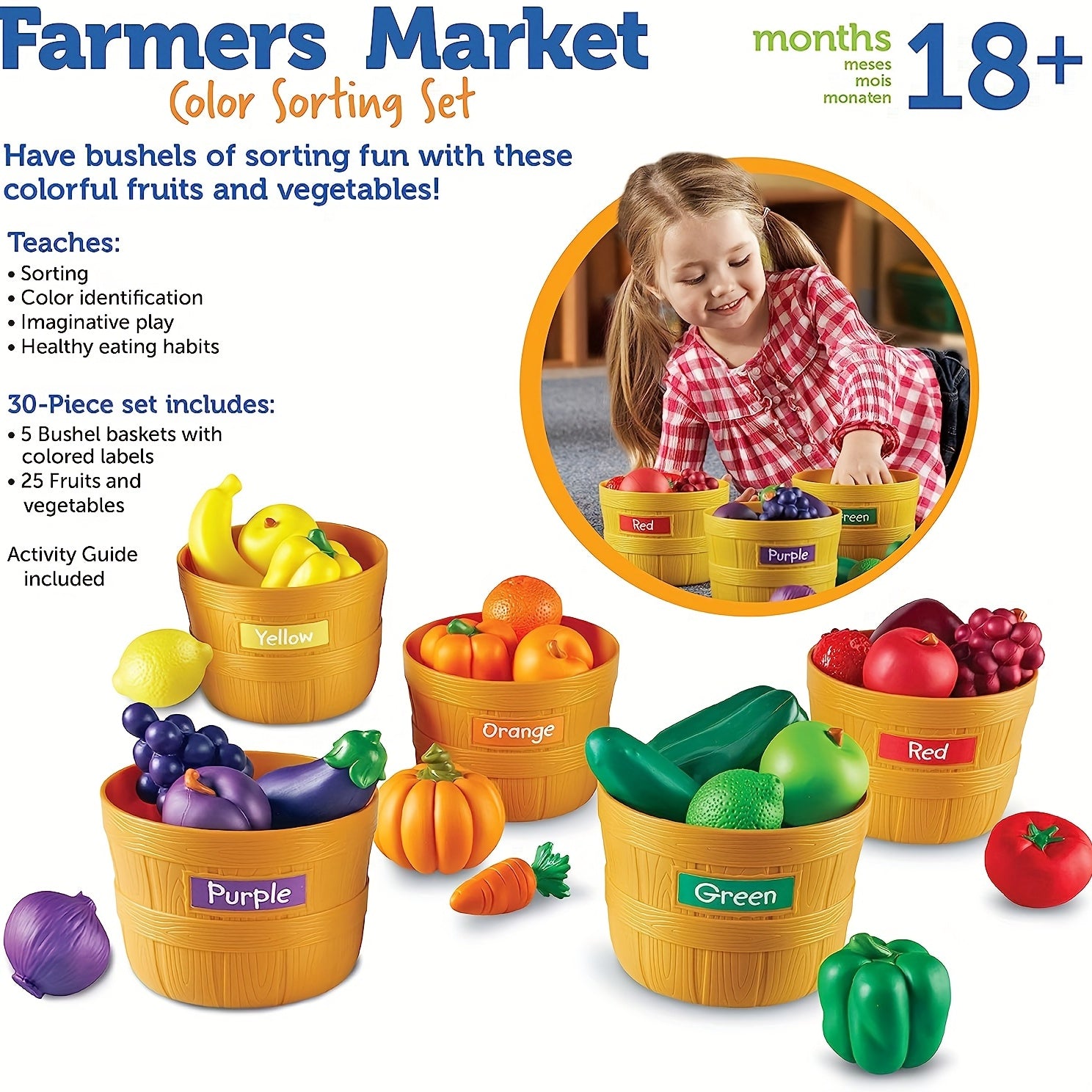 Farmer's Market Sorting Set Toy for Toddlers Pretend Play Food Set