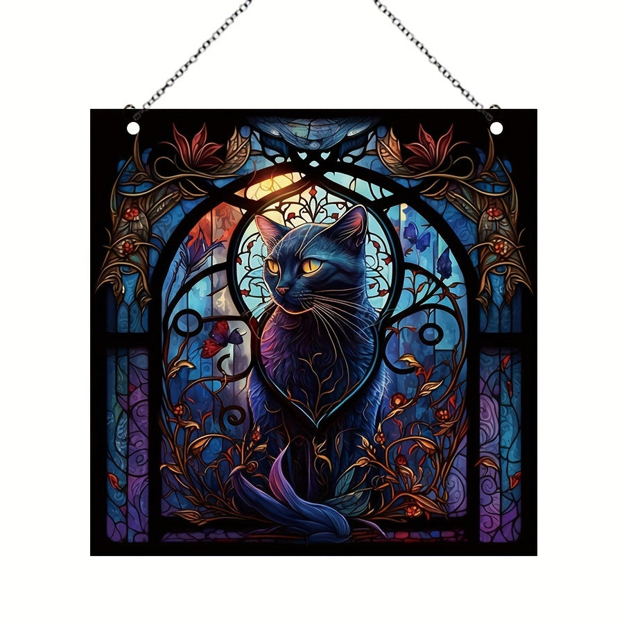 Halloween Acrylic Cat Window Hanging - Holiday Decor