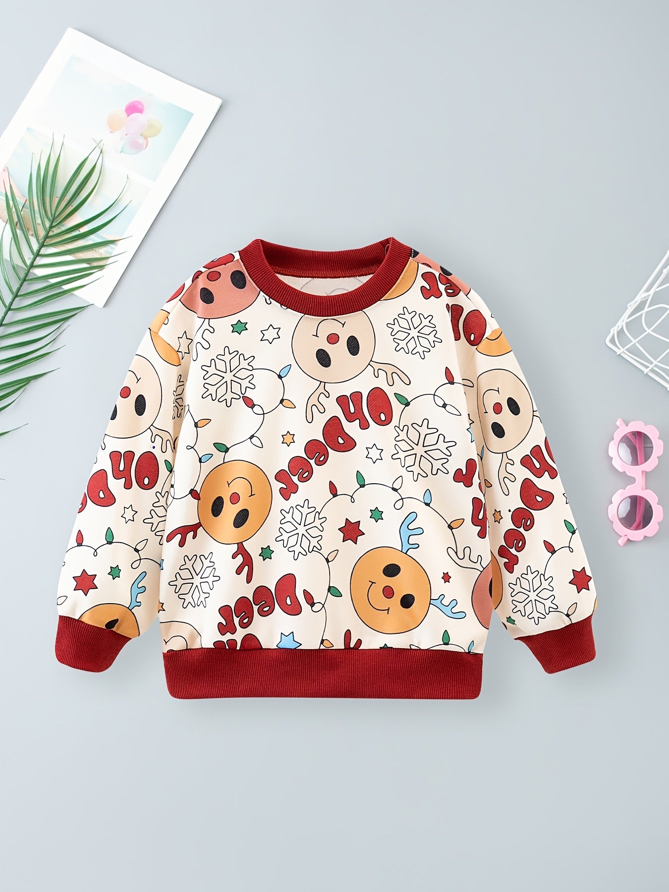 Space Alien Print Boys Casual Pullover Sweatshirt Long Sleeve Crew Neck Tops