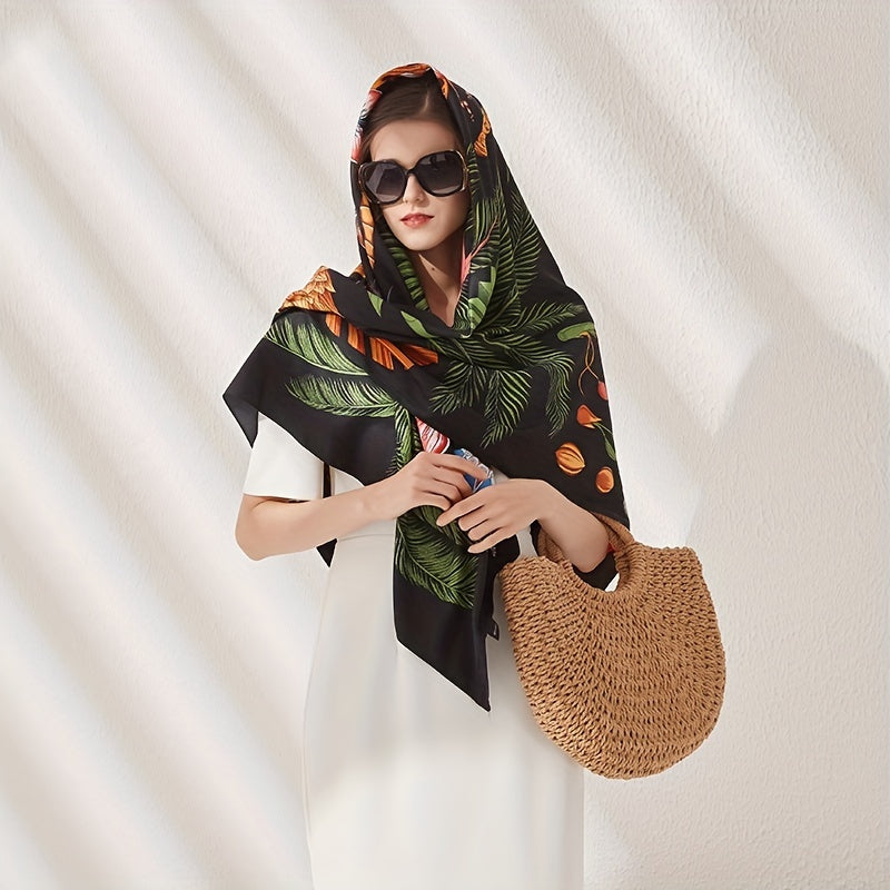 Boho Palm Pattern Bandana Silk Tube Top Shawl