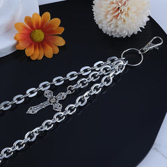 Punk Layered Pants Chain Silvery Heart Cross Rivet Tassel Wallet Chains