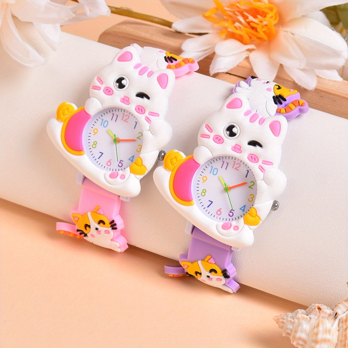 2pcs Set Football Bunny Cat Silicone Strap Watch for Kids