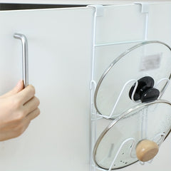 2 Tier Pot Lid Holder Over Cabinet Door Hanging Cutting Board Rack