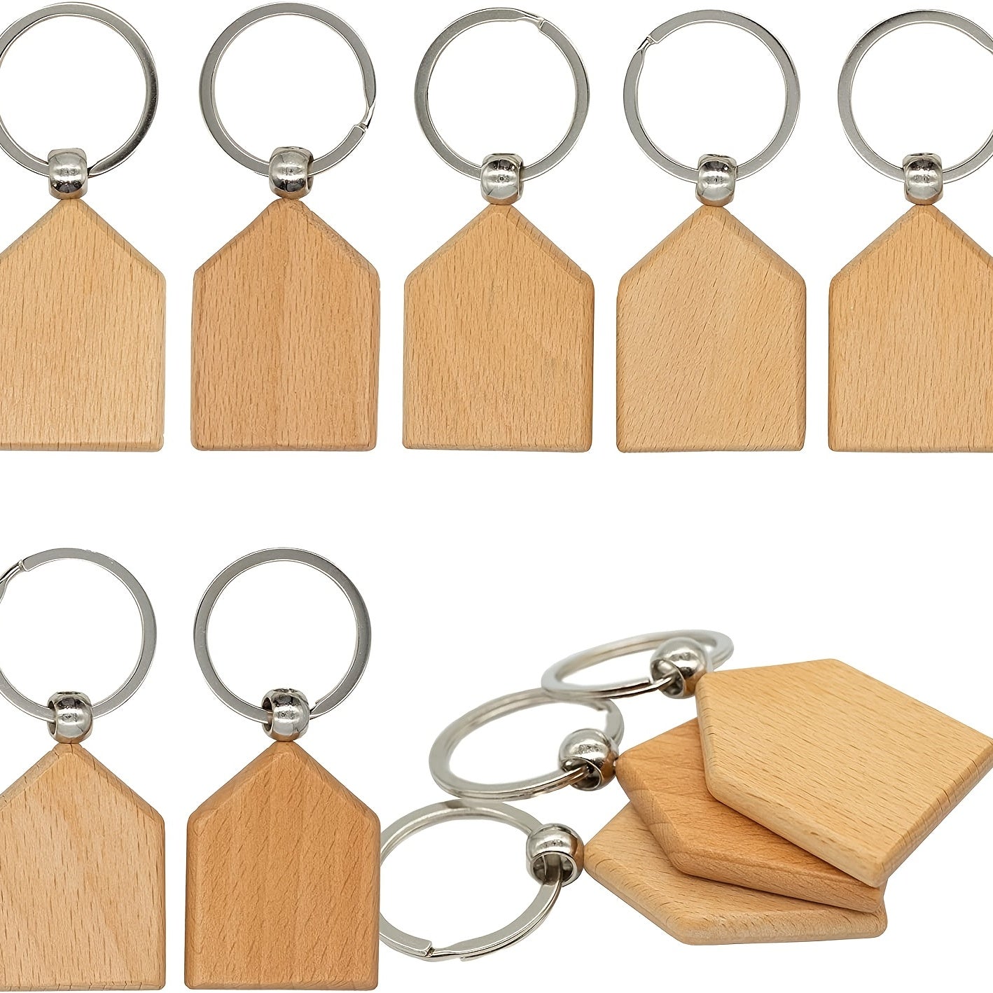 Set of 3 Personalized House Shaped Wooden Key Tags - Custom Engraving