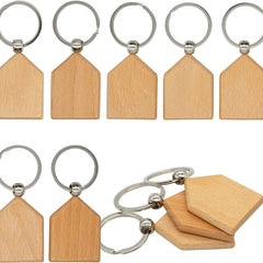Set of 3 Personalized House Shaped Wooden Key Tags - Custom Engraving
