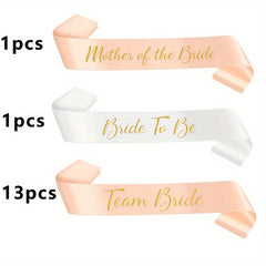 15pcs Bachelorette Party Sash Set Rose Golden - Bride Bridesmaids