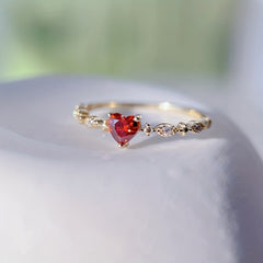 Heart Shaped Ruby Decor Ring for Girls