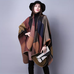 Vintage Block Hoodie Shawls Boho Geometric Jacquard Wrap Large Blanket Poncho