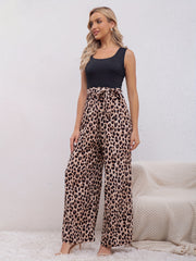Leopard Print Wide Leg Jumpsuit Casual Women's Clothing