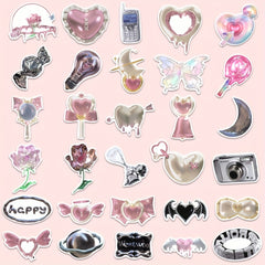 55pcs Pink Silvery Graffiti Stickers Pack for Kids Laptop Bike Notebook Decor
