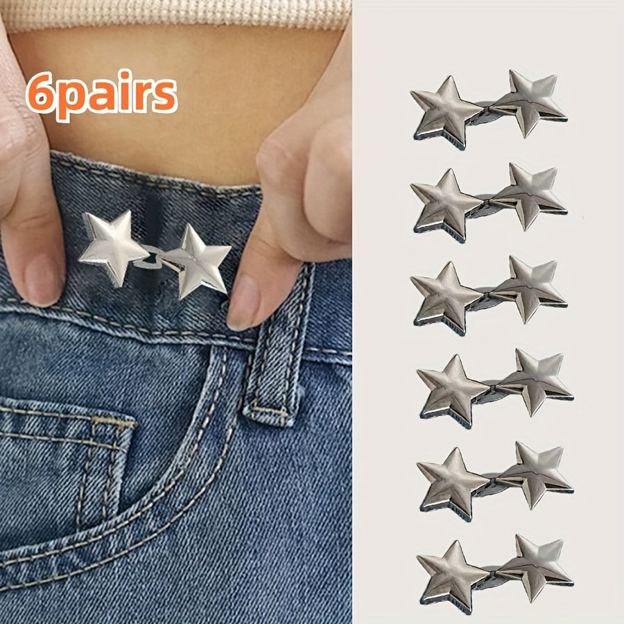 6 Pairs Star Shaped Waist Buckles No Sew Adjustable Clips