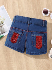 Girls' Letter Embroidered Denim Shorts - Street Outwear