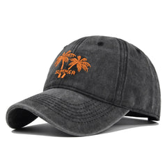Old Coconut Tree Embroidery Baseball Cap Vintage Sunshade Trucker Hat