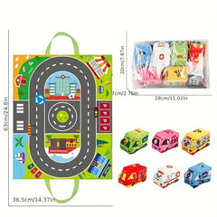 Fabric Toy Set: Cars & Animals, Play Mat & Bag, Rattles & Crinkly Paper