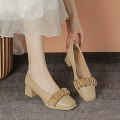 Women's Ruched Block Heel Slip-On Dress Shoes