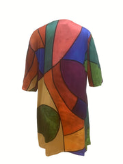 Floral Print Plus Size V Neck Half Sleeve Dress