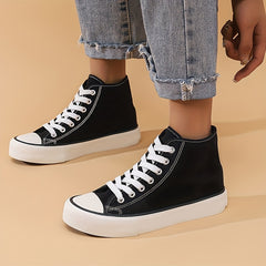 Girl's High Top Solid Skate Shoes Comfy Non Slip Casual Lace Up Platform