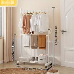 1pc Entrance Coat Rack 2 Rods Shoe Rack with Storage Shelves - Hallway Organizer