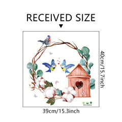 Lovely Bird On Tree Branch Wall Decal Green Leaves Flying Birds Removable Art
