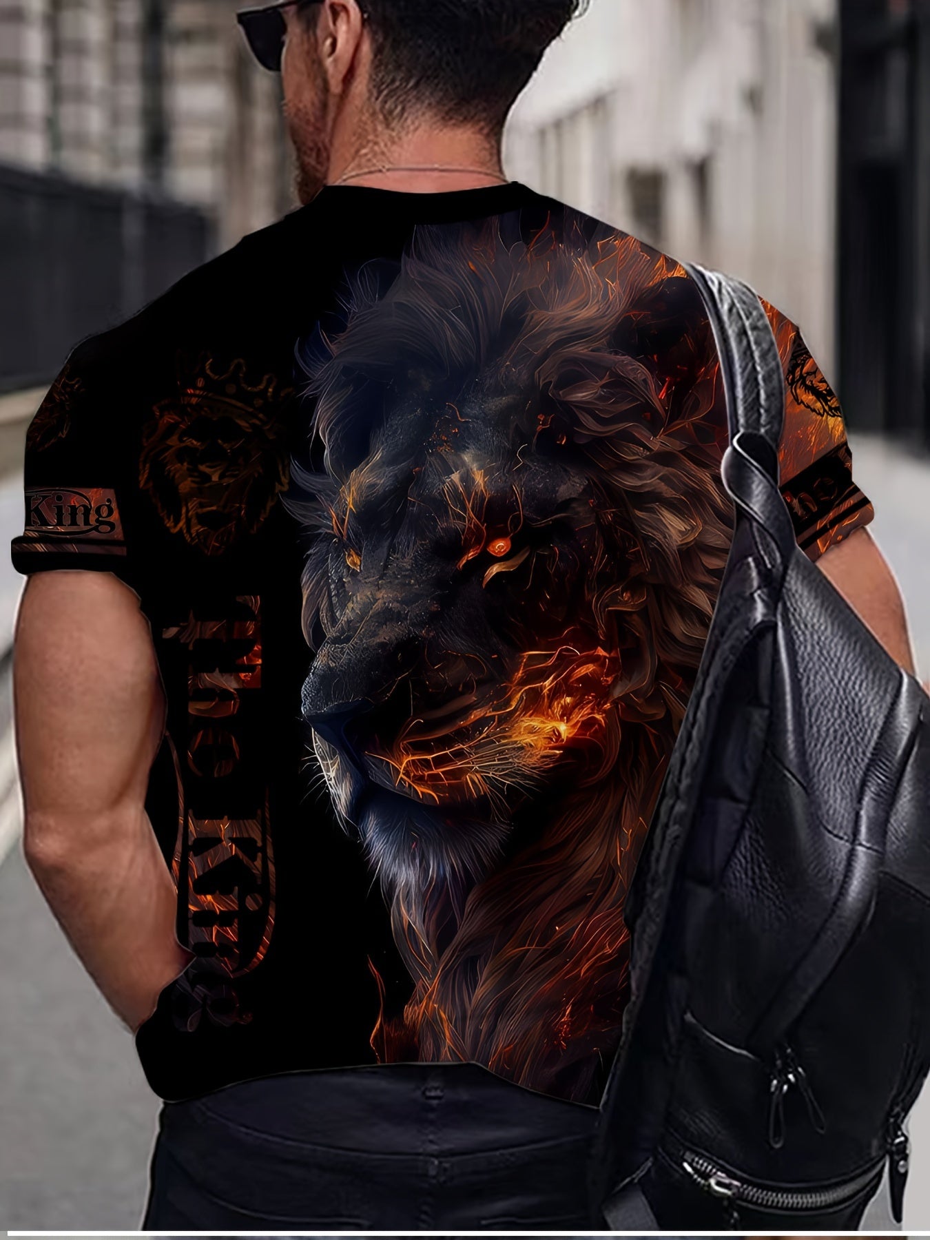 Lion Graphic Print Men's Novelty T Shirt Short Sleeve Crew Neck Tee
