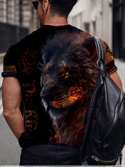 Lion Graphic Print Men's Novelty T Shirt Short Sleeve Crew Neck Tee